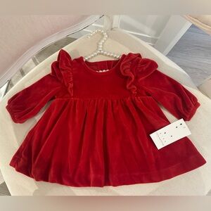 ❤️ Baby 3~6 Mth Ultra Soft Red Velvet Dress With Ruffle Sleeves NWT